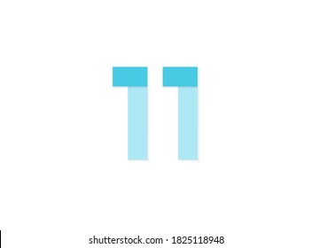 11 number, vector logo, paper cut desing font made of blue color tones .Isolated on white background. Eps10 illustration
