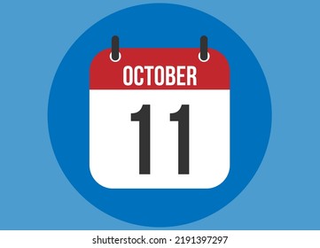 11 October blue calendar vector. Calendar october with circle in background clear.