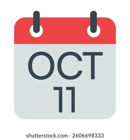 11 October Calendar Icon, Isolated Vector Calendar Icon.