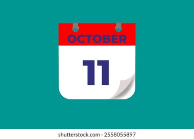 11 October calendar icon text page monthly web design on red, and blue background vector, icon, or illustration with the month of October 11