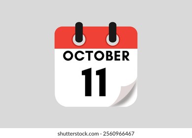11 October calendar icon text page monthly web design on red, white, black and ash background vector, icon, or illustration with the month of October 11