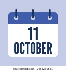 11 October Calendar, Isolated Vector Calendar.