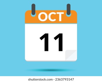 11. Oktober. Flacher Icon-Kalender einzeln auf blauem Hintergrund. Vektorgrafik.