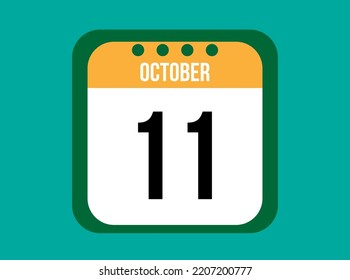 11 October orange calendar vector. October date with square on light background.