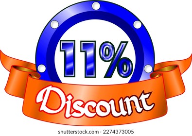 11% off, blue disk and orange ribbon, vector illustration for wholesale and retail, illustrative art, beautiful illustration, vector. God is good!