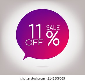 11% off gray gradient banner. Vector illustration label, colorful gradient label design or color transition for your modern design discount campaign promotion