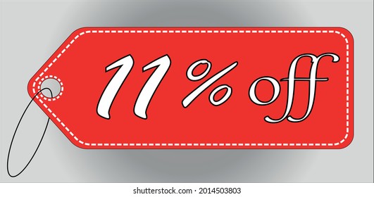 11 percent off red tag. 11 percent discount tag for offers and promotions