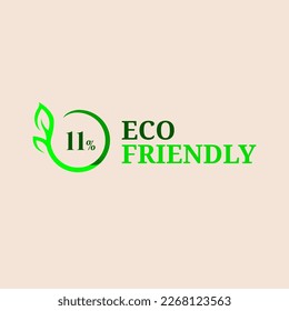 11% percentage Eco friendly stamp icons Vector illustration with Green organic plant leaf. Vector logo design