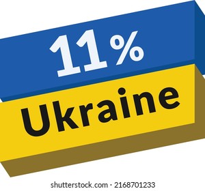 11% percentage Ukraine Country sign vector art illustration with font and nice blue and yellow color