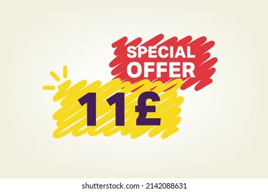 11 Pound OFF Sale Discount banner shape template. Super Sale 11 Special offer badge end of the season sale coupon bubble icon. Modern concept design. Discount offer price tag vector illustration.