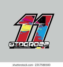 11. racing number red color, sport racing number with black blue,yellow abstract style vector illustration .isolated gray background