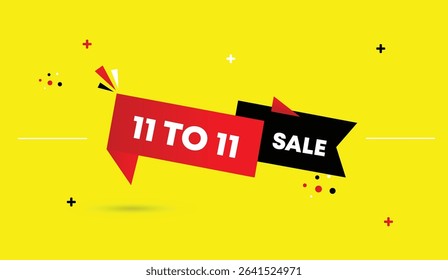 11 to 11 sale editable vector art illustration web banner template design black red gradient shapes yellow abstract business background perfect for marketing and promotions