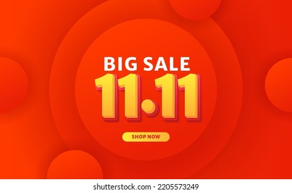 11 11 sale offer promotion discount banner template with 3d text with red and yellow color vibrant background