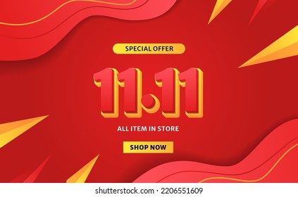 11 11 sale offer promotion discount banner template with 3d text with red and yellow color vibrant background