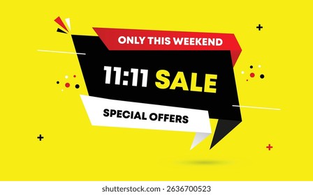 11 to 11 sale only this weekend special offer editable web banner vector art red gradient black white shapes yellow business elements abstract background perfect for promotions and marketing campaign