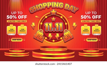 11 11 SALE SHOPPING DAY SUPER SALE EVENT 50 PERCENT OFF BACKGROUND SOCIAL MEDIA