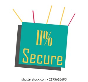 11 % Secure Sign Label Vektorgrafik und Illustration mit fantastischer Farbkombination in gelber Schrift auf grünem Hintergrund