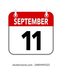 11 September, calendar date icon on white background