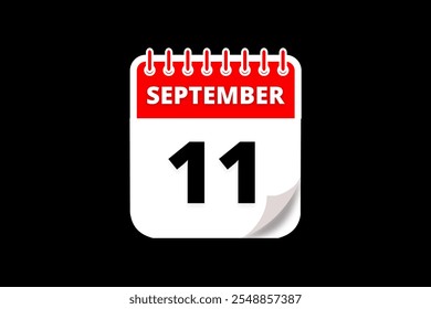 11 September calendar icon text page monthly web design on red, white and black background vector, icon, or illustration with the month of September 11