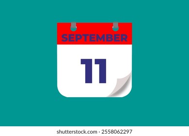 11 September calendar icon text page monthly web design on red, and blue background vector, icon, or illustration with the month of September 11