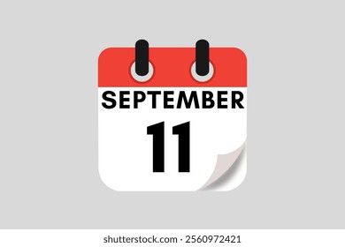 11 September calendar icon text page monthly web design on red, white, black and ash background vector, icon, or illustration with the month of September 11