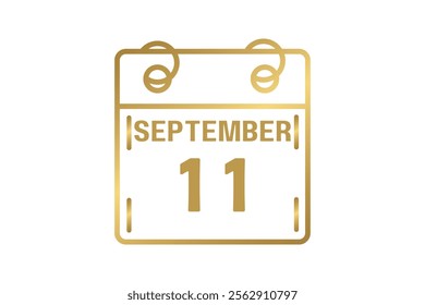 11 September calendar icon text page monthly web design on golden and white background vector, icon, or illustration with the month of September 11