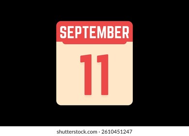 11 September icon text page monthly web design on coral, white, tangerine and black background vector, icon, or illustration with the month of September 11