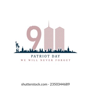 11 September- illustration for Patriot Day USA, 911 memorial, never forget, vector illustration