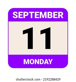 11 September, Monday. Date template. Useful design for calendar or event promotion. Vector illustration EPS 10 File. 
