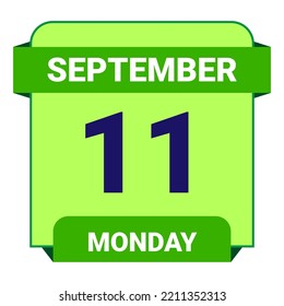 11 September, Monday. Date template. Useful design for calendar or event promotion. Vector illustration EPS 10 File. Isolated on white background.