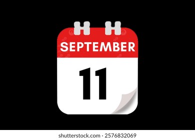 11 September month single day vector, illustration, calendar with red, gray, white and black color background calendar September 11