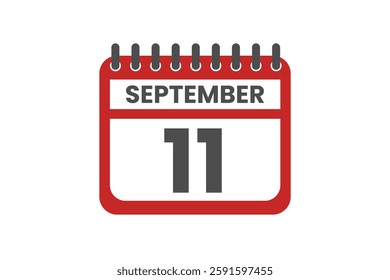 11 September month single day vector, illustration, calendar with red, black and white color background calendar September 11