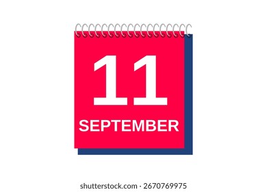 11 September month single day vector, illustration, calendar with red, blue and white color background calendar icon of September 11