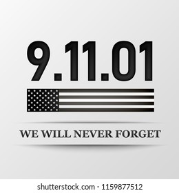 11 september. Patriot day. We Will Never Forget. Design for postcard, flyer, poster banner