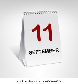 11 September. Spiral calendar vector illustration. Vertical table calendar with date isolated on white background.