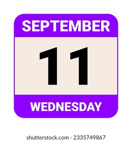 11. September, Mittwoch. Datumsvorlage. Nützliches Design für Kalender- oder Veranstaltungswerbung. EPS10 Datei, Vektorgrafik. Einzeln auf weißem Hintergrund. 