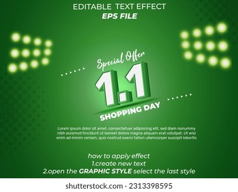 1.1 shopping day anniversary text effect, 3d text, editable for commercial promotion