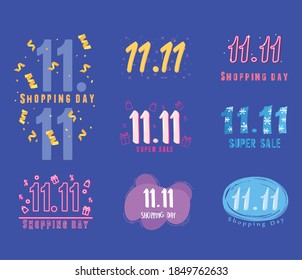 11 11 shopping day, set of promotion elements banner vector illustration