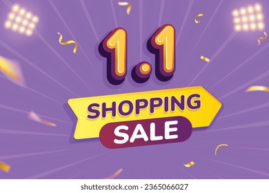 1.1 Shopping Sale Poster or banner. 1 January Sale campaign or promotion template design for social media and website. Discount Shopping Sale