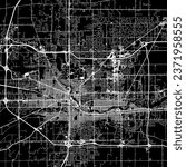 1:1 square aspect ratio vector road map of the city of South Bend Indiana in the United States of America with white roads on a black background.