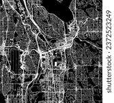 1:1 square aspect ratio vector road map of the city of Renton Washington in the United States of America with white roads on a black background.
