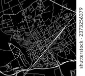 1:1 square aspect ratio vector road map of the city of Acerra in Italy with white roads on a black background.