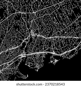 1:1 square aspect ratio vector road map of the city of Westport Connecticut in the United States of America with white roads on a black background.