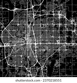 1:1 quadratisches Seitenverhältnis, Vektorkarte der Stadt Wichita Kansas in den Vereinigten Staaten von Amerika mit weißen Straßen auf schwarzem Hintergrund.