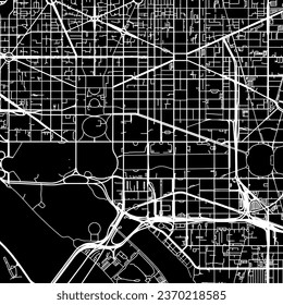 1:1 square aspect ratio vector road map of the city of Washington Center District of Columbia in the United States of America with white roads on a black background.