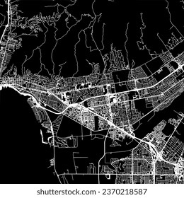 1:1 square aspect ratio vector road map of the city of Ventura California in the United States of America with white roads on a black background.
