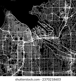 1:1 square aspect ratio vector road map of the city of Tacoma Washington in the United States of America with white roads on a black background. svg