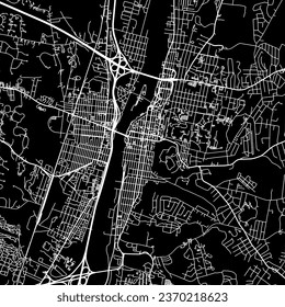 1:1 square aspect ratio vector road map of the city of Troy New York in the United States of America with white roads on a black background.