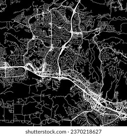 1:1 square aspect ratio vector road map of the city of Thousand Oaks California in the United States of America with white roads on a black background.