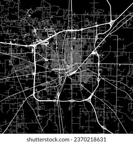 1:1 square aspect ratio vector road map of the city of Texarkana Arkansas in the United States of America with white roads on a black background.